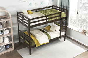 English Elm Twin Twin-over-Twin Bunk Bed with Guard Rails and Integrated Ladder, Oak-Veneer Durable Frame, Space-Saving Design Dark Brown 44 L x 34.5 W x 7 H B011S01851