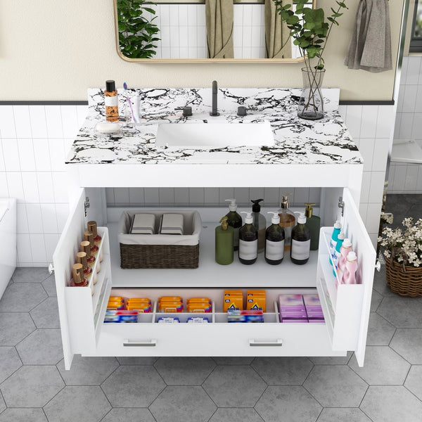 English Elm Modern 43 Inch Bathroom Vanity Solid Wood Cabinet with Soft Close Drawers Storage W509S00171