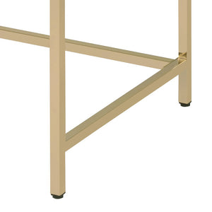 English Elm Ottey High-Gloss White Writing Desk with Gold Metal Base, 2 Drawers, Crystal Knob, Modern Luxe Office B2726P256256