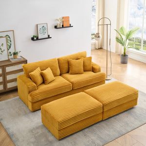 English Elm 88.58 Inch Orange Corduroy Sofa With Storage Legs & 4 Pillows - Plush Comfort For Modern Spaces W3356S00035