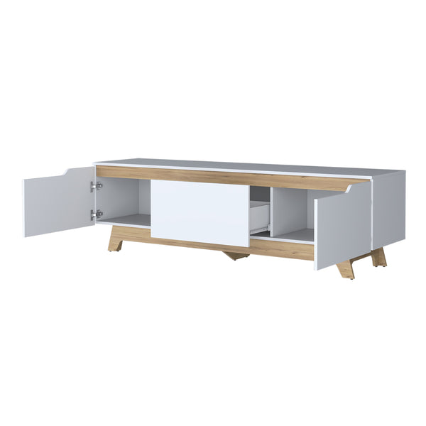 English Elm FM Irmo Wall-Mounted Entertainment Center with Shelves — Space-Saving Modern TV Panel and Display Shelf for Organized Living Room Decor White 76 L x 23 W x 5 H B128P283291