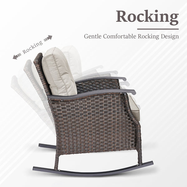 English Elm Outdoor Pe Rattan Gliding Patio Chair Set Handwoven Steel Frame with Plush Cushions Beige T3773S00019