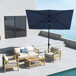 English Elm Outsunny 6.5' X 10' Market Umbrella - Stylish Blue Patio Shade With Crank & Adjustable Tilt Features W2225P200818-GIGA