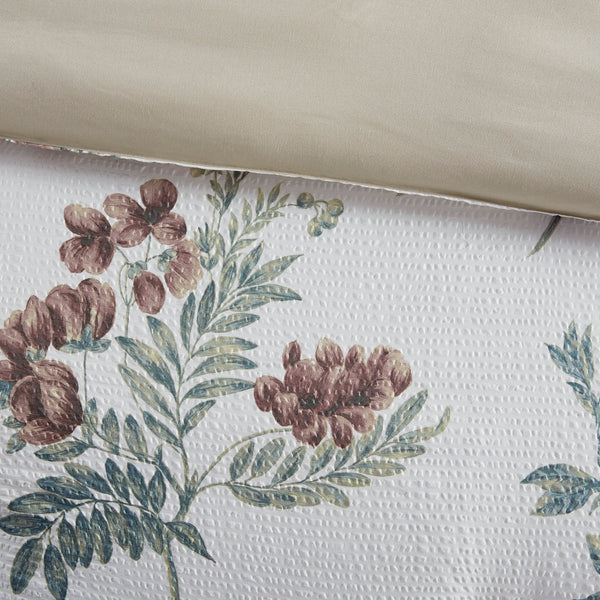 English Elm 7 Piece Seersucker Comforter Set With Throw Blanket In Taupe & Blush - Cozy Cottage Chic Style B035P266669