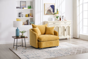 English Elm 360° 360 Swivel Oversized Chenille Armchair with Pocket Spring Seat and Three Throw Pillows Yellow W1361S00070