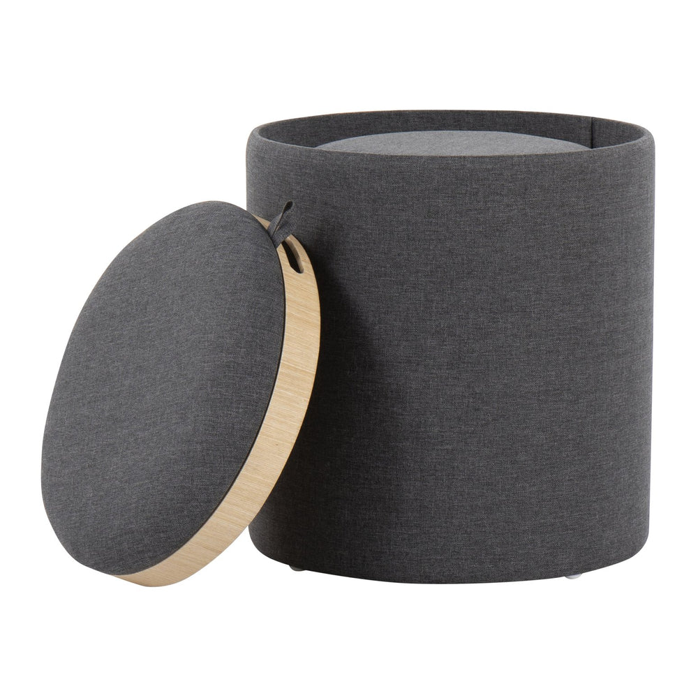 English Elm Tray Nesting Ottoman Set in Charcoal Fabric with Natural Wood Tray – Dual Seating, Storage & Serving Solution B202P223749