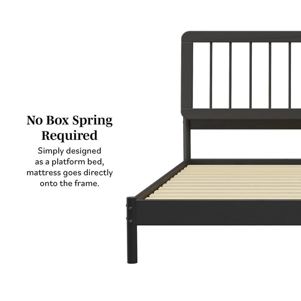 English Elm Walker Edison - Mid-Century Solid Pine King Spindle Bed Frame with Slat-Back Design, Stable Center Support, No Box Spring Needed Black 85 L x 25 W x 5 H B185P169173