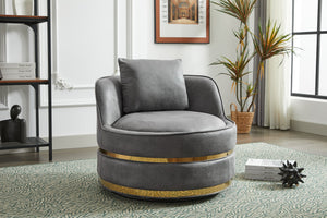 English Elm Swivel Velvet Barrel Chair with Stainless Steel Base, Padded 360° Rotating Accent Seat for Home Grey W2915P218185