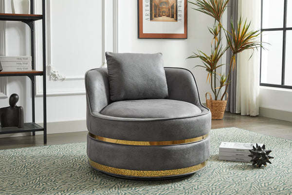 English Elm Swivel Velvet Barrel Chair with Stainless Steel Base, Padded 360° Rotating Accent Seat for Home Grey W2915P218185