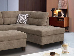 English Elm Domenico Tufted Polyester Sectional Sofa with Chaise Storage Ottoman and Accent Pillows Brown B2749S00157