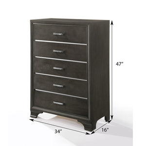 English Elm Grey 5-Drawer Chest with Smooth Pulls, Modern Grey Finish, Spacious Storage for Bedroom & Hallway B062P209023