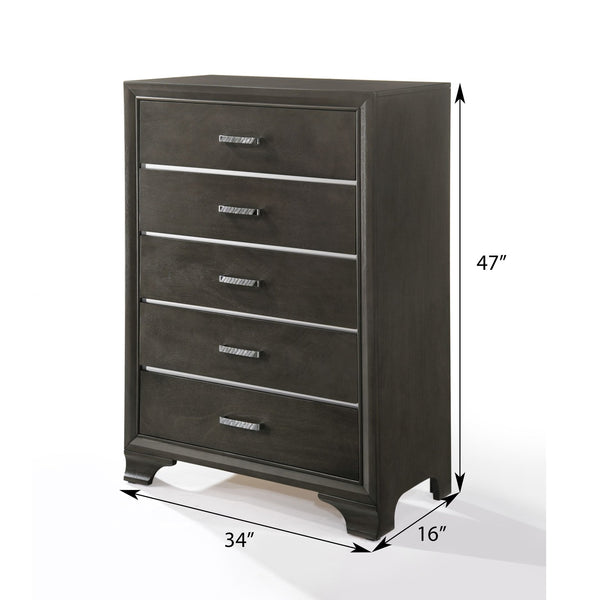 English Elm Grey 5-Drawer Chest with Smooth Pulls, Modern Grey Finish, Spacious Storage for Bedroom & Hallway B062P209023