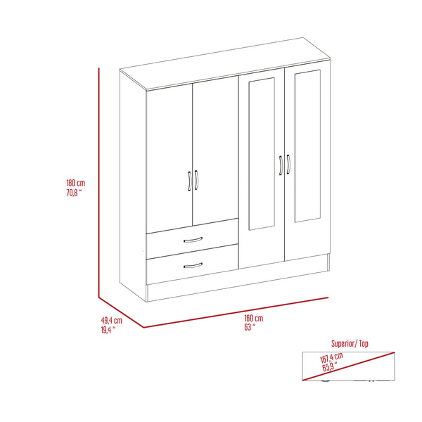 English Elm Gangi Modern 4-Door Armoire with Mirrors, 10 Shelves, 2 Drawers & Hanging Rod for Organized Bedrooms Black+Grey 74.8 L x 23.62 W x 3.94 H B097S00228