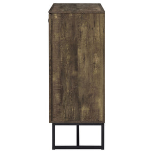 English Elm Sager Rustic Oak 4-Shelf Accent Cabinet with Chevron Pattern and Gunmetal Steel Base for Stylish Storage B062P351426