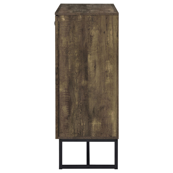 English Elm Sager Rustic Oak 4-Shelf Accent Cabinet with Chevron Pattern and Gunmetal Steel Base for Stylish Storage B062P351426