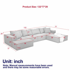 English Elm Modern Upholstered Modular Sectional Sofa Set 132" L-Shaped No-Assembly Chenille Comfort Hub with 6 Pillows Beige W834S00498