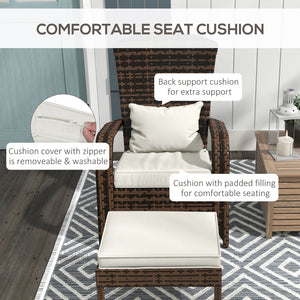 English Elm Outsunny Cream White Wicker Adirondack Chair & Ottoman Set, Durable Outdoor Comfort With Cushions W2225P174021-GIGA
