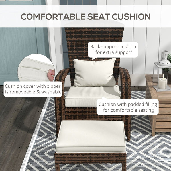 English Elm Outsunny Cream White Wicker Adirondack Chair & Ottoman Set, Durable Outdoor Comfort With Cushions W2225P174021-GIGA