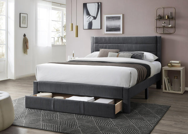 English Elm Luxury Corduroy Platform Full Bed with Storage Drawer and Channel Tufted Headboard B011P418592