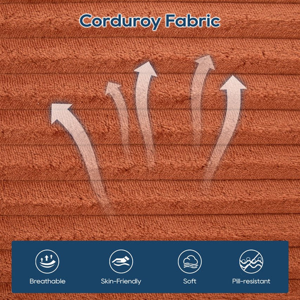 English Elm Memory foam L-shaped compression sofa bed with corduroy upholstery, modular no-assembly design, cloud comfort and space-saving functionality for apartments and home theaters Orange W2959S00009