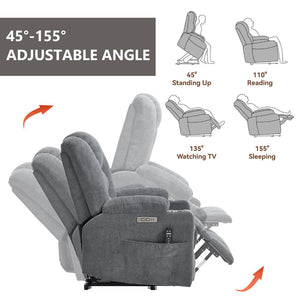 English Elm Emon's Overstuffed Chenille Power Lift Recliner with Massage Heat and Charging Ports Grey W1803S00090