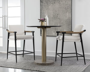 Sunpan Meadow Counter Stool - Timeless Design with Stain-Resistant Fabric and Solid Oak Wood Armrests Heather Ivory Tweed