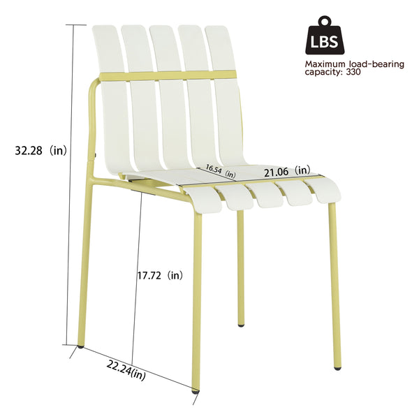 English Elm 4-Pack Modern Striped Color Block Chairs with 55" Long Table — Waterproof PP Seats, Rustproof Metal Frame Cream White,Grain Yellow,White W3450S00011