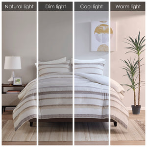 JLA Home Madison Park - 3 Clipped Jacquard Duvet Cover Set — Reversible Neutral Geometric Stripes, Durable Machine-Washable Elegance MP12-8167