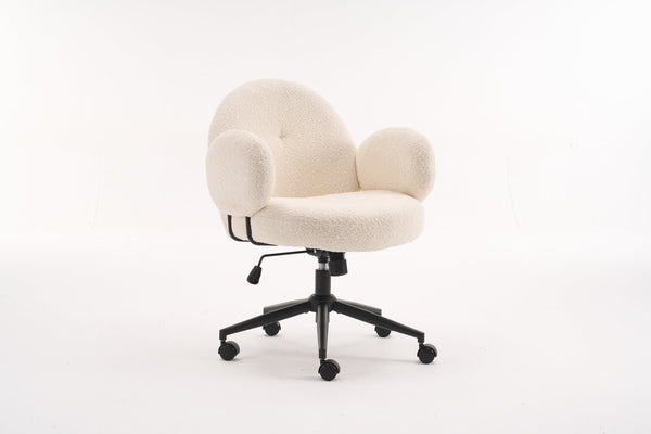 English Elm Boucle Bouclé Fabric Office Chair with Ergonomic Curved Back & Armrests, 360° Swivel, Stable Base Beige T3903P373042