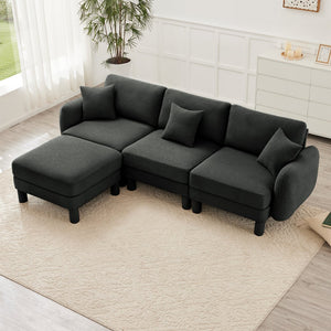 English Elm Boucle Fabric Convertible L-Shaped Sectional Sofa With Shell Armrests & Removable Ottoman, Dark Grey W3041S00301