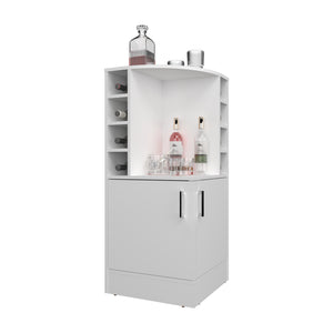 English Elm Bar Cabinet with Concealed Double Doors and 8 Wine Bottle Slots, Durable Engineered Wood Storage Solution White 47.2 L x 23.23 W x 4.72 H B097P296836