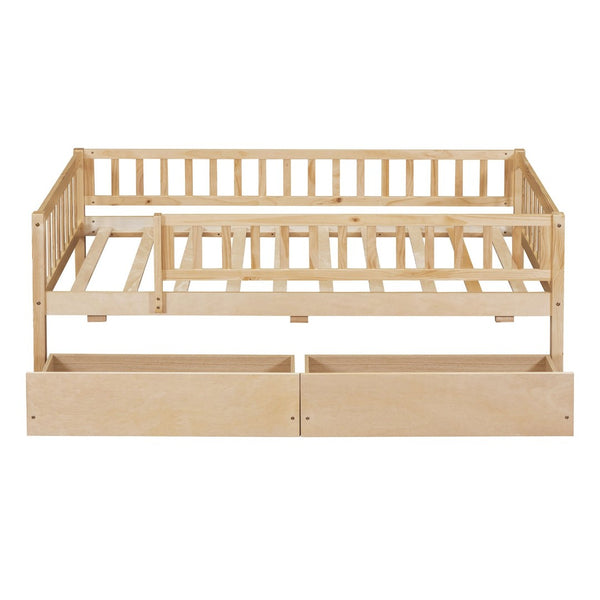 English Elm Twin Pine Wood Daybed with Storage Drawers for Guest Room or Studio Space Natural WF301864AAN