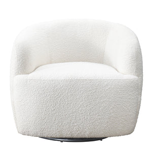 English Elm Ashcroft Furniture - Hot Mina White Boucle Swivel Chair — Plush Teddy Bouclé Upholstery, 360° Steel Swivel, Solid Wood Frame, No Assembly (30x33x31) B183P315112