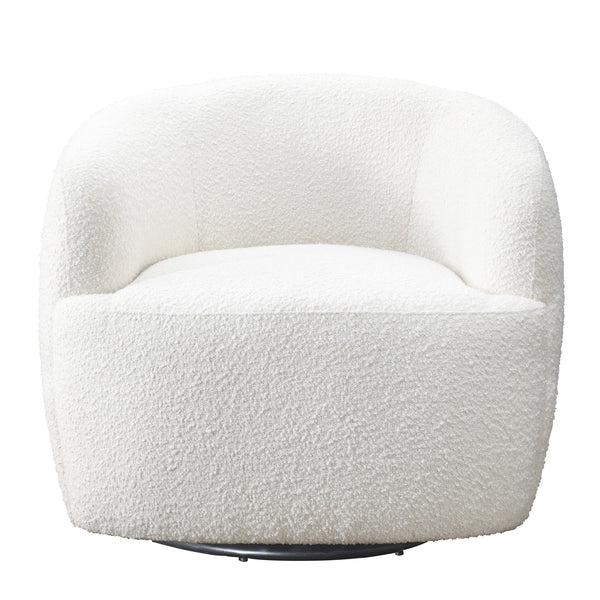 English Elm Ashcroft Furniture - Hot Mina White Boucle Swivel Chair — Plush Teddy Bouclé Upholstery, 360° Steel Swivel, Solid Wood Frame, No Assembly (30x33x31) B183P315112
