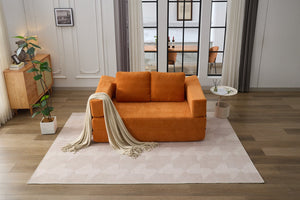 English Elm Modern Minimalist Sofa Fold-Out Convertible Floor Couch Bed with Removable Backrest Chenille Orange, Modular Comfort and Side Pockets W1829P186302