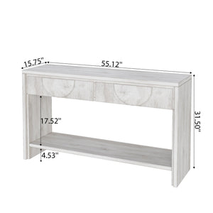 English Elm Farmhouse Solid Wood Console Table with Carved Drawers, Tiered Shelf & Anti-Tip Stability (57.8") White T3833P366467