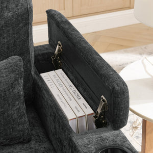 English Elm Single Chenille Manual Recliner with Usb Port Hidden Storage Ottoman and Cup Holders Black W487P423649