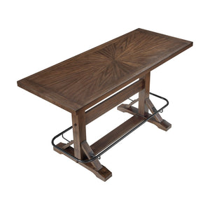 English Elm Brown Acacia Veneer Pub Table Set with Six Saddle Stools Industrial Home Bar Dining B011S02269