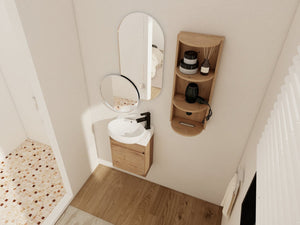 English Elm Soft Close Wall Mounted Bathroom Vanity with Ceramic Vessel Sink and Storage Rack W999S00488