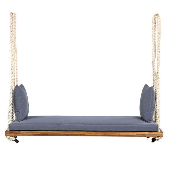 English Elm TOPMAX Acacia Wood Patio Swing Chair with Cushion & Pillows, 63" Comfortable Seat, 400lb Capacity Natural N717P210136N