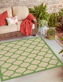 Unique Loom Outdoor Trellis Moroccan Machine Made Geometric Rug Beige and Green, Green 6' 1" x 6' 1"