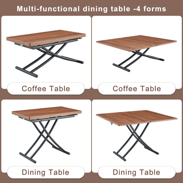 English Elm Modern Adjustable Lift Table Walnut Grain Mdf Top Slim Metal Legs Home Office Use Black + Dark Walnut W1151P303874