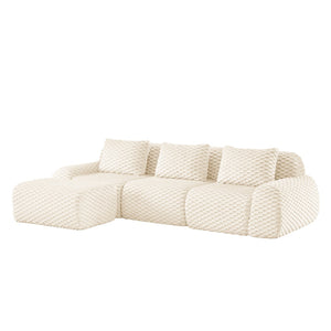 English Elm 114" Modular L-shaped Sectional Flannelette Sofa with Ottoman for Spacious Living Rooms Cream W714S01519