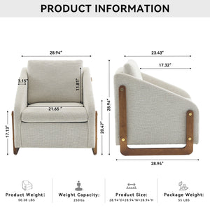 English Elm 057-Set Chenille Fabric Modern Upholstered Armchair with Wooden Side Frame, Ergonomic Cushioned Comfort Beige W527P239825