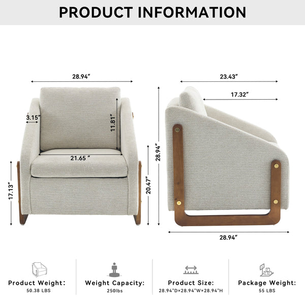English Elm 057-Set Chenille Fabric Modern Upholstered Armchair with Wooden Side Frame, Ergonomic Cushioned Comfort Beige W527P239825