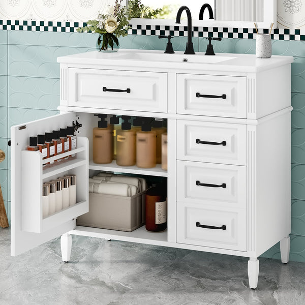 English Elm 36-Inch Modern Bathroom Vanity With Ceramic Sink, Durable Wood Frame, Adjustable Storage & Sleek Design N725P350849K