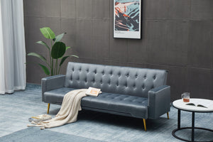 English Elm SOFA Velvet Convertible Sofa Bed with Golden Legs, Solid Wood Frame, Compact Design for Small Spaces Dark Gray B205P246433