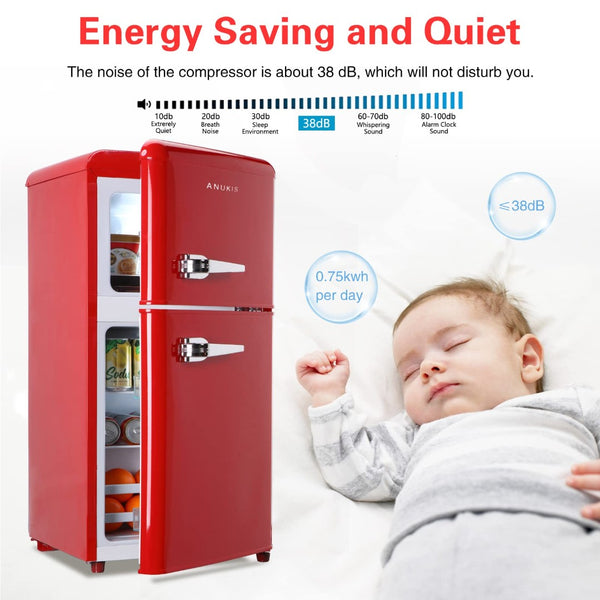 English Elm 3.5cu.ft Two Door Compact Mini Fridge Wood Finish Freezer Dorm Bar Office Red W1002P210642