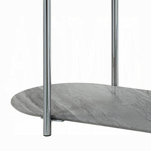 English Elm Grey High Gloss Sofa Table With Chrome Accents, Bottom Shelf, And Modern Design For Stylish Spaces B062P209133
