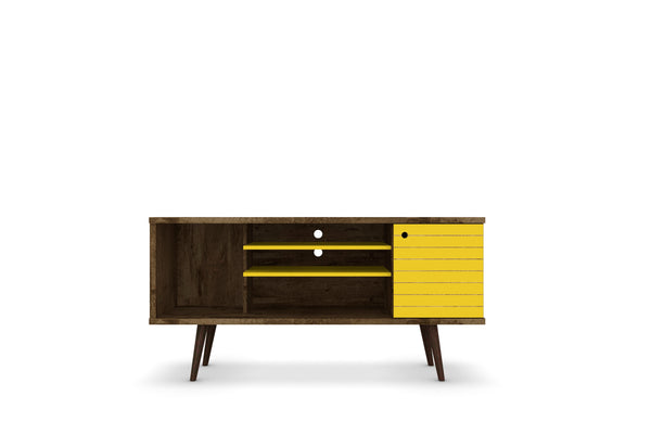 English Elm Liberty 53" Rustic Brown & Yellow Tv Stand – Stylish Mid-Century Design With Ample Storage Space B365P398340